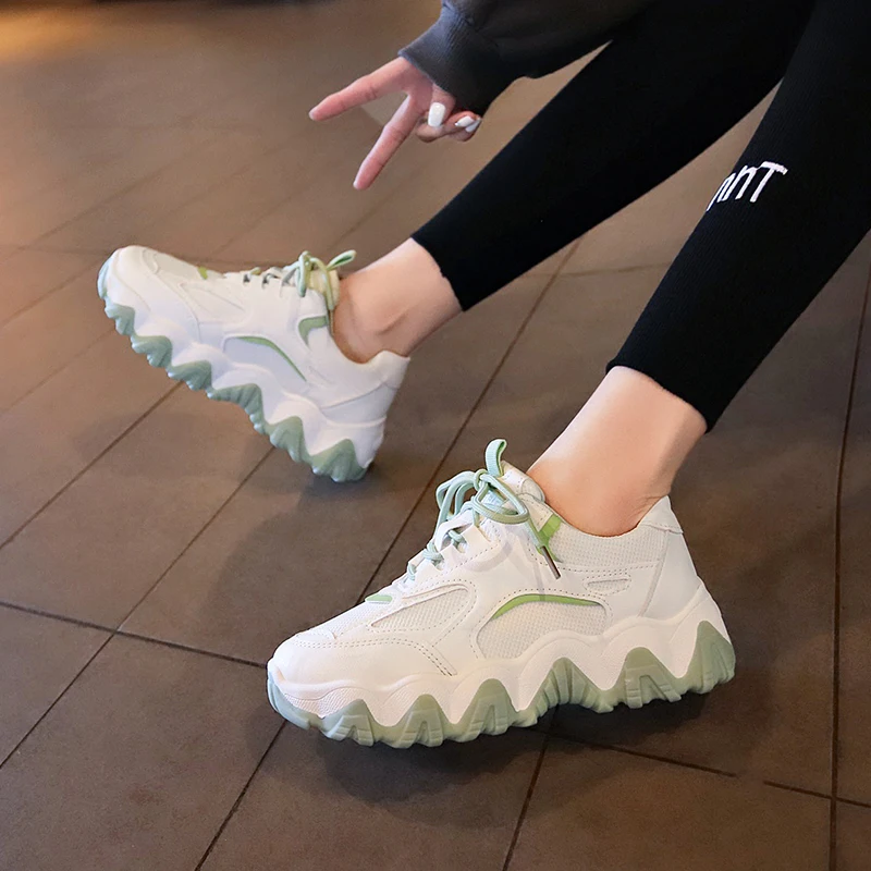 

Shoes Women Platform Flats New Designer Breathable Mesh Casual Shoes Female Fashion Trainers Lace Up Leisure Women Vulcanized