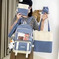 2021 4pcsset canvas women backpacks school bags for teenage girls cute bookbags students new travel backpacks female rucksack