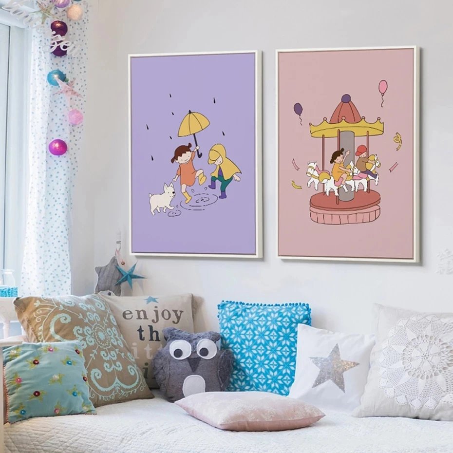 

Cartoon Mom Dad Baby Canvas Painting Wall Art Nordic Posters and Prints Wall Pictures for Living Room Decoration Frameless