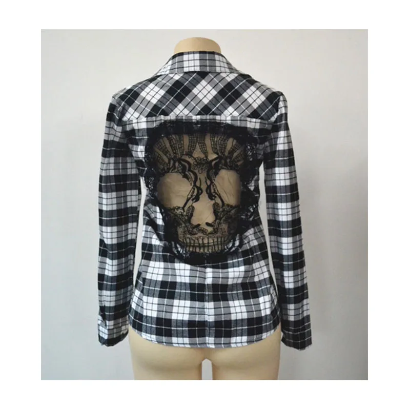 BAMBOOBOY Вышитые череп открытые рубашки осенние женские белые черные Рубашки в