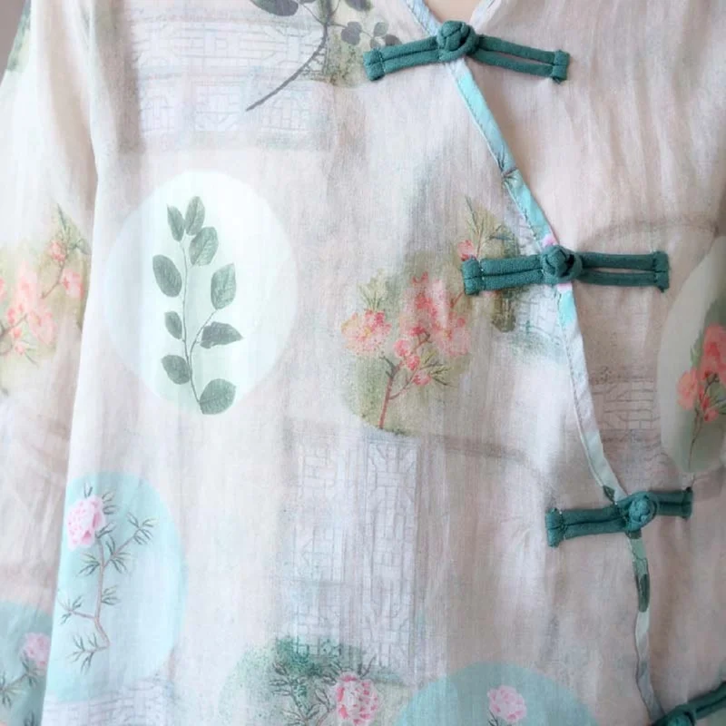 

Chinese Style Clothing Women 2021 Summer Cheongsam Top Cotton Loose Chemise Oversize Femme Tunics Floral Vintage Shirts