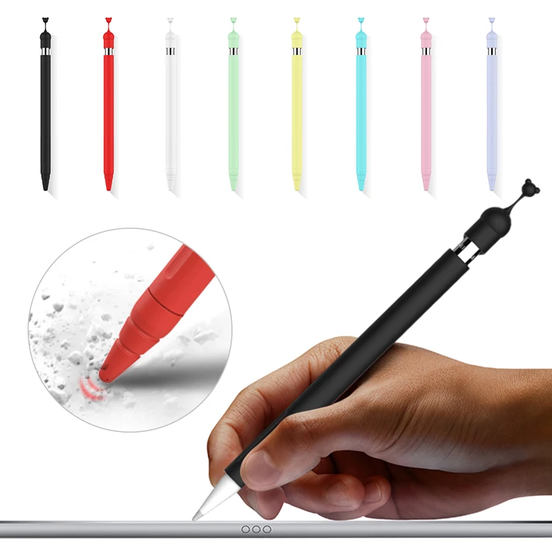 1 Set Cute Cartoon Bear Anti-scroll Silicone Protective Pouch Cap Holder Nib Cover Protective Case Skin For Apple Pencil 1st