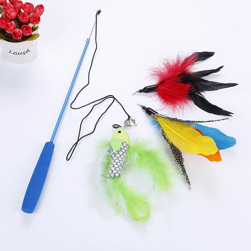 

Cat Interactive toy Three-section retractable funny cat stick 9 suits to choose from Each set has multiple replacement heads