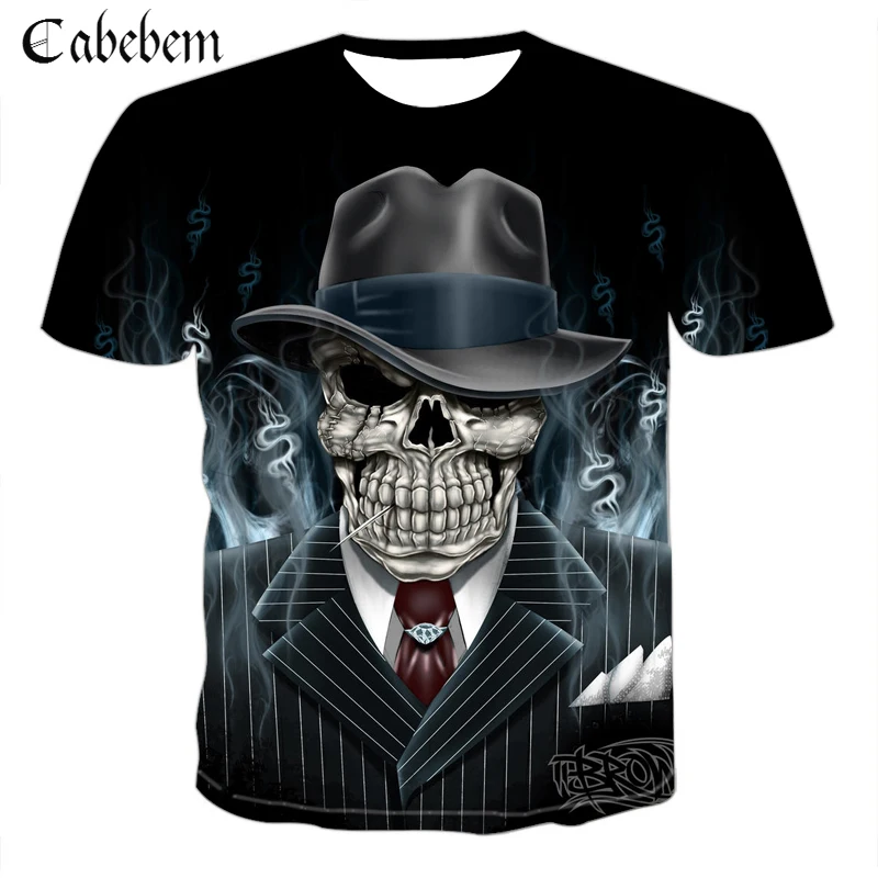 2019 Новая мужская летняя футболка с принтом черепа Мужская коротким рукавом 3D