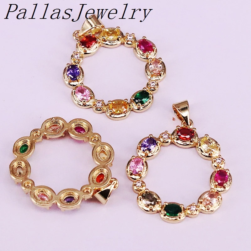 

10Pcs New Trendy Golden Micro Paved CZ Zircon Jewelry Charm Rainbow Circle Round Pendant