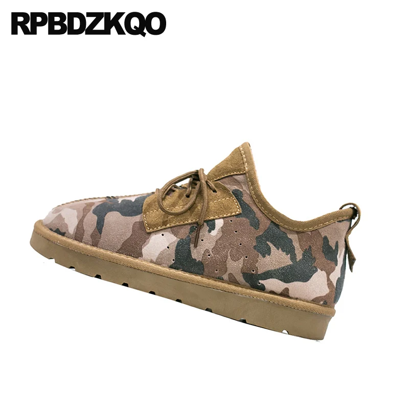 Мужские замшевые ботинки на шнуровке коричневые камуфляжные с мехом Уличная