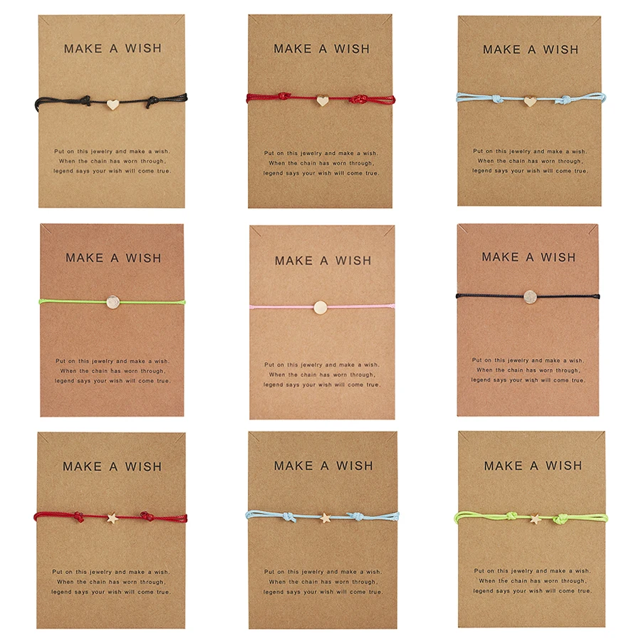 Женский браслет ручной работы Make a Wish золотистого цвета с сердечками и звездами