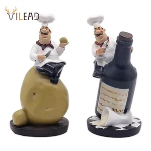 VILEAD 18cm 4PcsSet Resin Chef Figurines European style Crafts Character Ornament Home Kitchen Tabletop Decoration Accessories