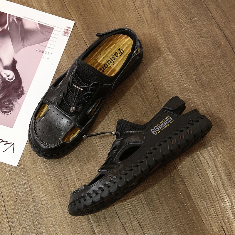 

Fashion Men Beach Sandals Casual Outside Breathable Mens Sandals Summer Comfortable Light Sandalias Genuine Leather Shoes