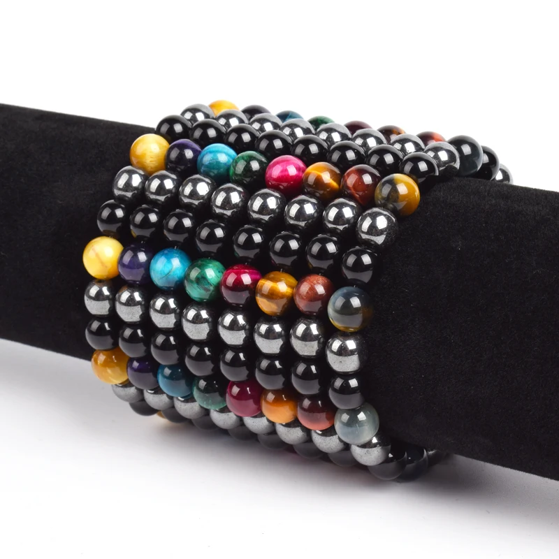 Естественные браслеты из черного обсидиана, гематита и тигрового глаза с магнитным эффектом для защиты здоровья, похудения и потери веса. Душевные украшения для женщин и мужчин.