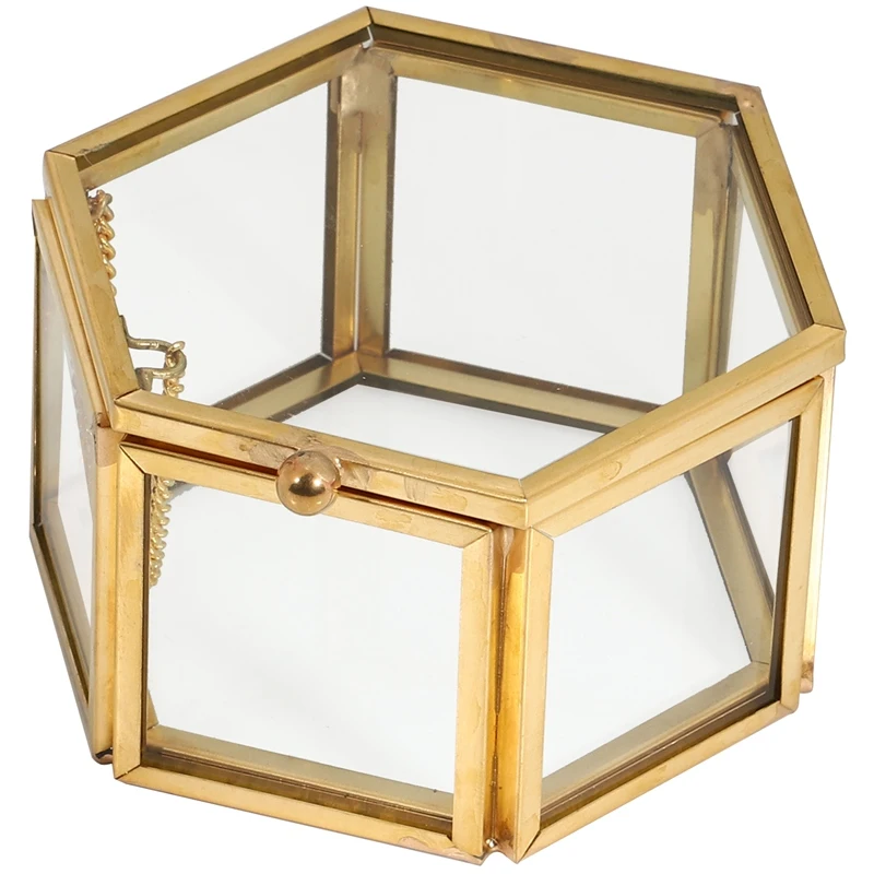 Шестигранная прозрачная стеклянная шкатулка для колец свадебных украшений