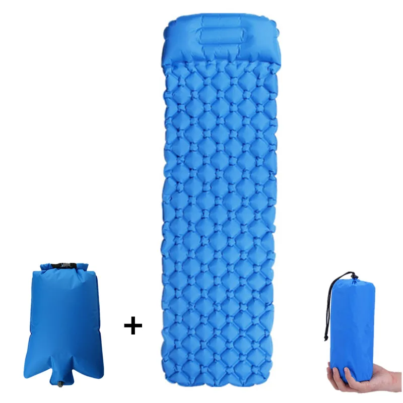 Blue with air bag Наружный надувной коврик для сна, надувная воздушная подушка, походный коврик с подушкой, надувной матрас, подушка для сна, надувной диван - Цвет: Blue with air bag