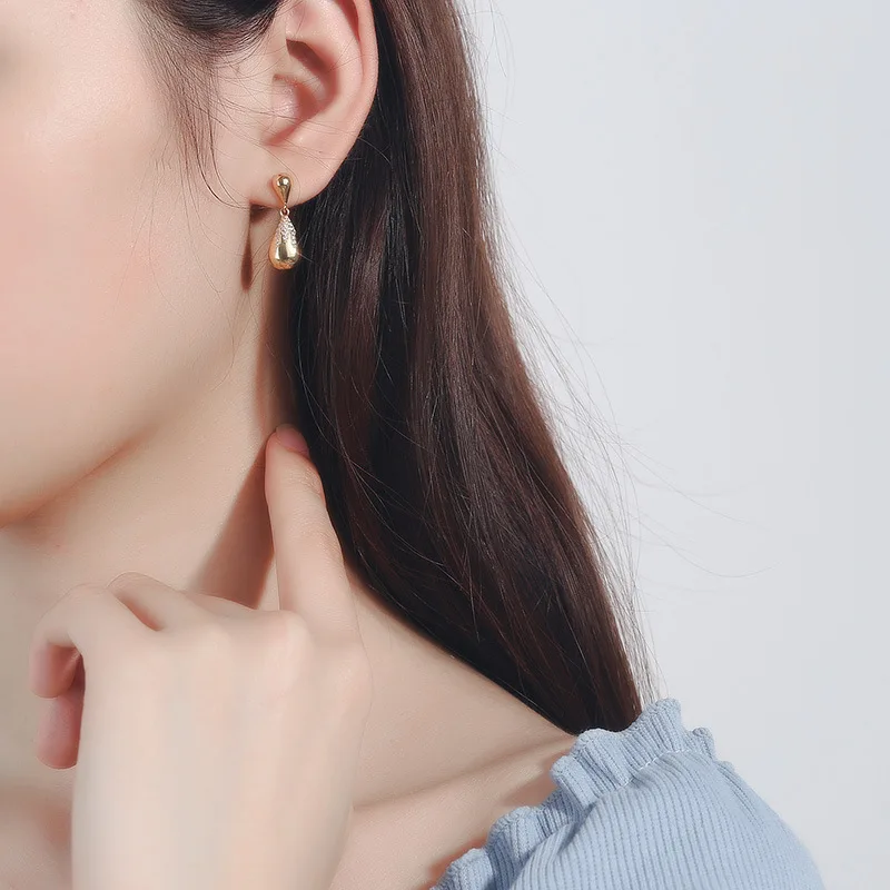 Аутентичные серьги-гвоздики с подвесками из стерлингового серебра 925 пробы с покрытием шампанское золото в форме капель/слез с кристаллами циркония длинные ювелирные украшения TLE778.