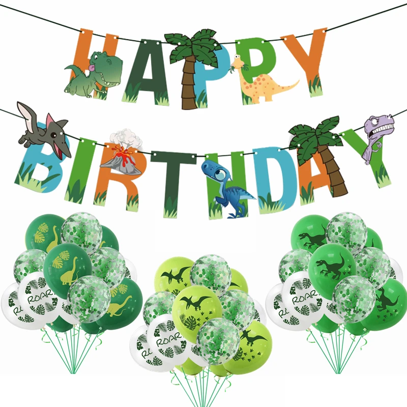 

Dinosaur Party Latex Balloon Happy Birthday Paper Banner Jungle Theme Kids Birthday Party Baby Shower Helium Balloons Decoration