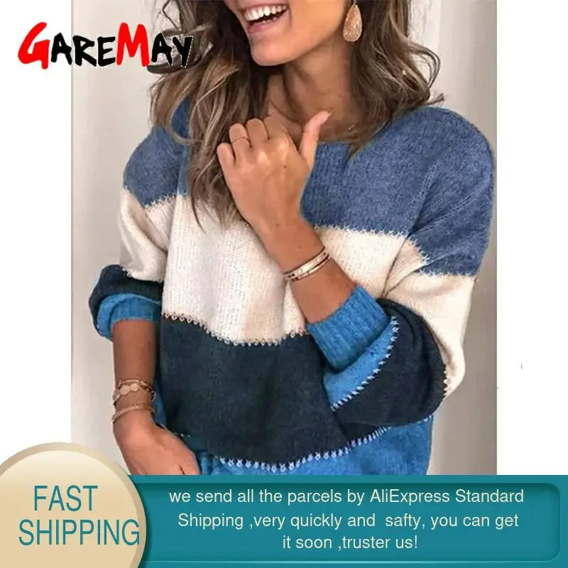 Свободный толстый свитер в полоску Женский пуловер Сезон осень-зима Свитера