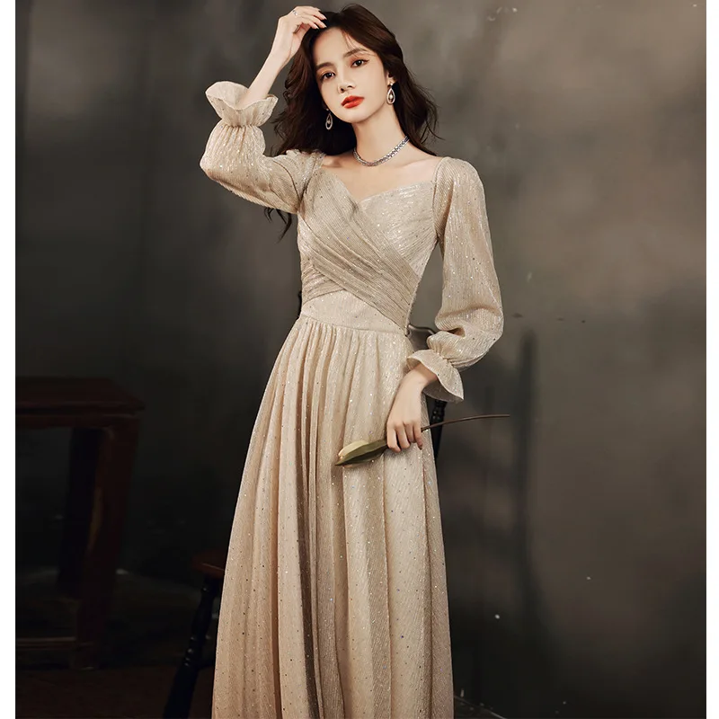 

Graduation Dresses Full Sleeves Waist Slim Bow Ankle Length Long Evening Dress Prom Party Gowns Pageant Banquet Robe For Women