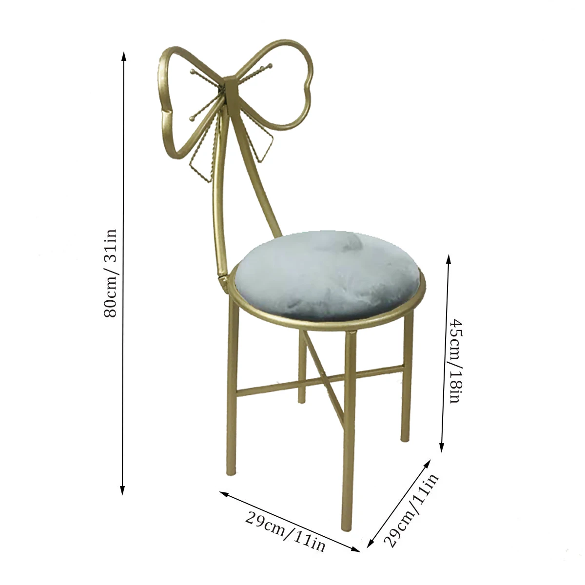 

2pcs Contracted Nordic Dressing Home Back Chair Wrought Iron Small Make-up Dresser Stool Bowknot Web Celebrity Nail Chair Stool