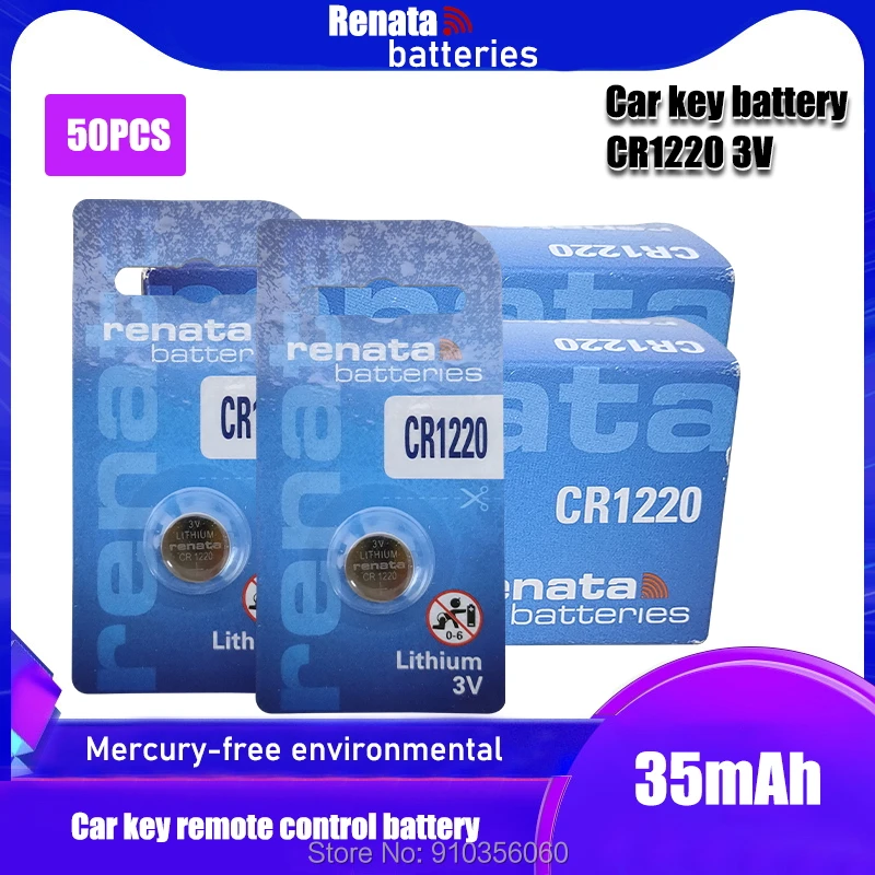 50pcs/lot renata CR1220 BR1220 ECR1220 LM1220 3V 210mAh Lithium Button Coin battery in retailing package for watch toy | Электроника