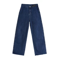 2021 jeans womens pants floor length pant woman high waist versatile raw edge straight wide leg clothing