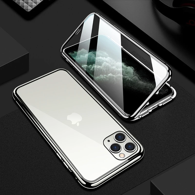 Магнитный адсорбционный металлический чехол для iPhone 11 11 Pro Max прозрачный чехол из закаленного стекла для телефона для iPhone XS Max XR 8 7 Plus откидная крышка