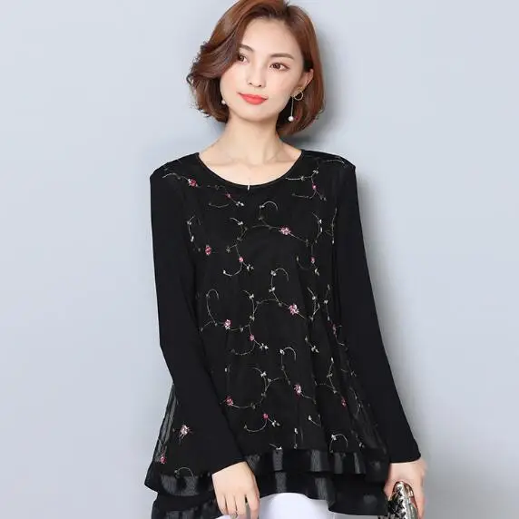 Женские блузки рубашка 2019 шифоновая блузка кружевная Цветочная вышивка рубашки