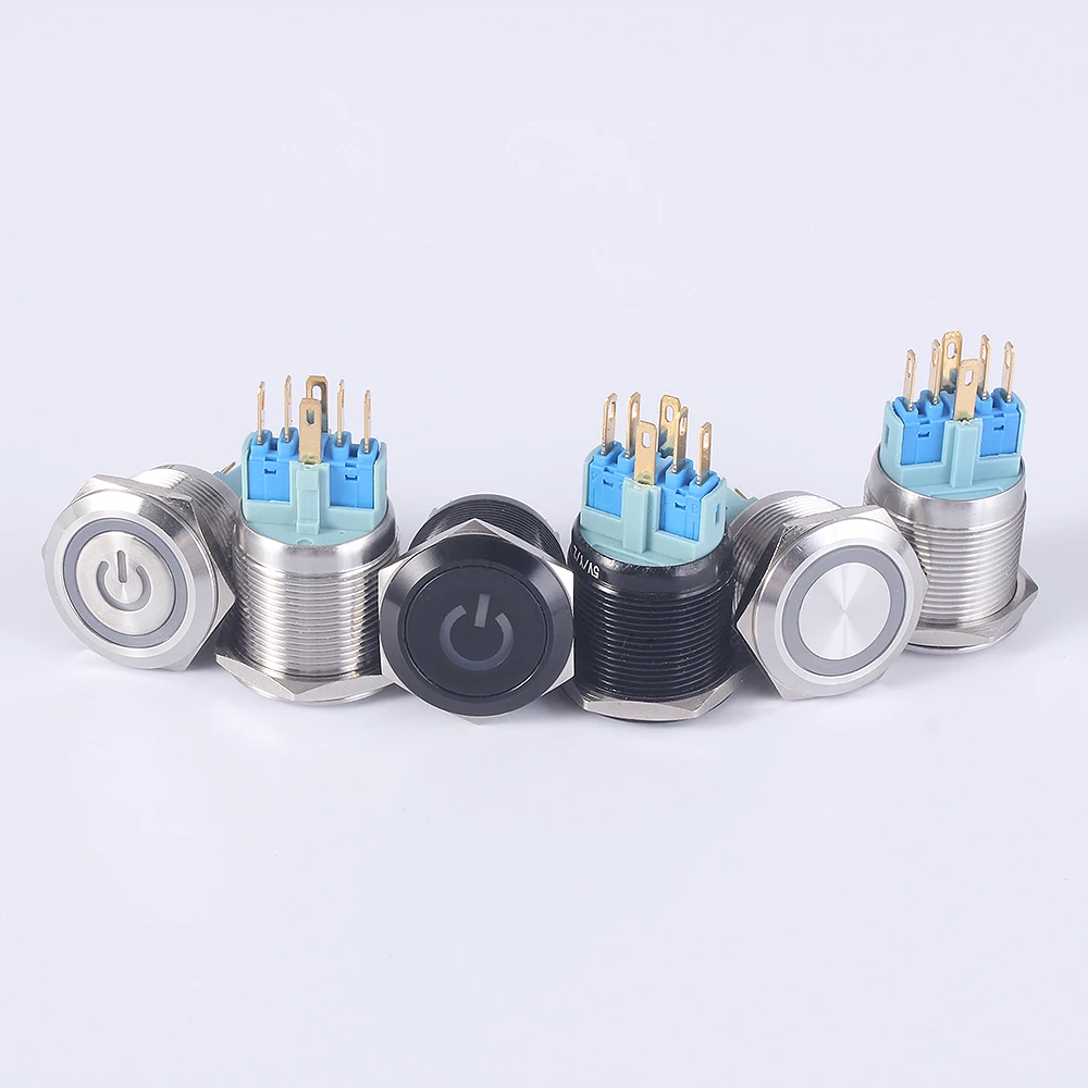 Водонепроницаемый металлический кнопочный выключатель 22 мм светодиодный