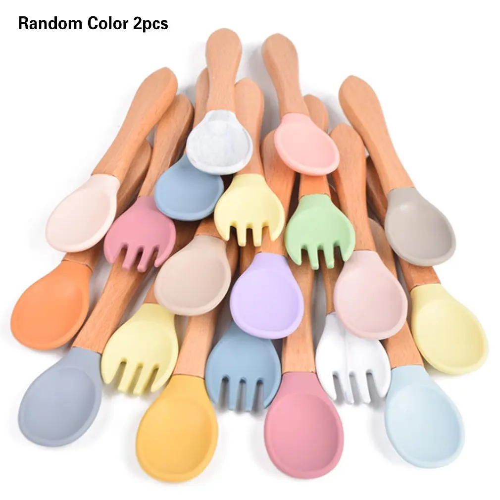 

2pc Baby Silicone Spoon Feeding Set Kid Dishes Toddlers Infant Feeding Accessories Spoon Silicone Tableware Children's Goods