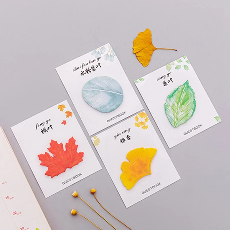 Cute Kawaii Natural Plant Leaf Sticky Note Memo Pad Office Planner Sticker Paper Korean Stationery School Supplies |