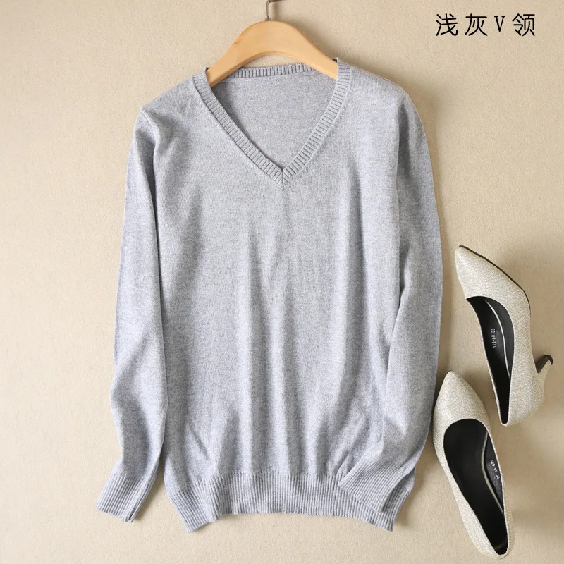 

Cashmere Cotton Women Sweaters and Pullovers for 2020 Autumn Winter Bottoming V-Neck Jumper Pull Femme Knitted Sweater