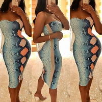 skmy summer fashion women clothing snakeskin print tube dress sexy club outfits strapless bodycon knee length dress party
