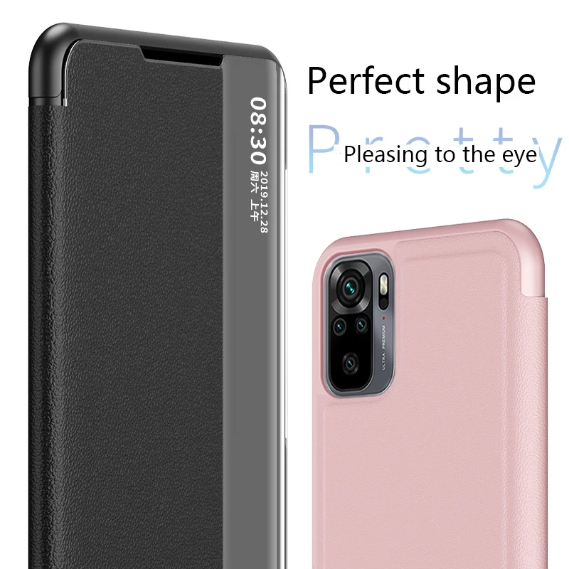 Luxury Smart View Flip Case For Xiaomi Redmi Note 10 9s 8 8t 7 6 5 Pro Leather Case For Redmi 9 8 9T 7 K20 Mi 11 10 10T Pro Case