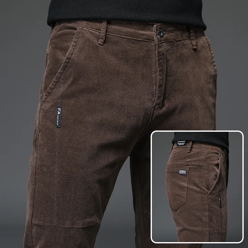 

Autumn Winter New Straight Slim Stretch Men Corduroy Pants Solid Slacks Male Casual Elastic Thicken Corduroy Trousers Size 28-38
