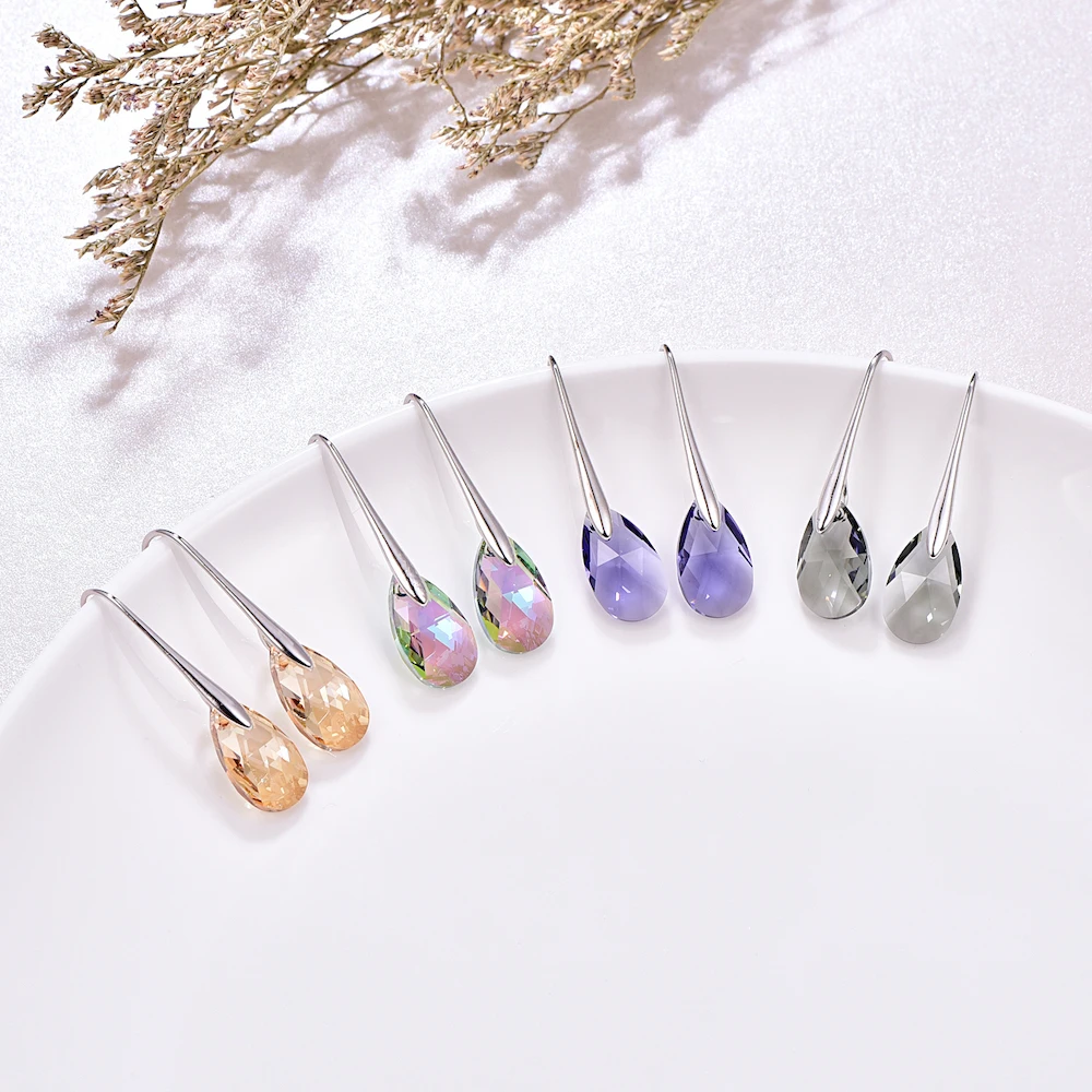 Серьги-капли с кристаллами Swarovski для женщин, новая мода, Золотой пирсинг, висячие серьги, свадебные украшения, подарок для девушек