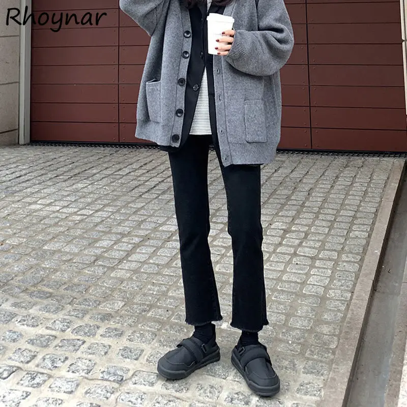 

Джинсы Женские однотонные винтажные универсальные, Элегантная Модная уличная одежда в Корейском стиле, повседневные Прямые с высокой тали...