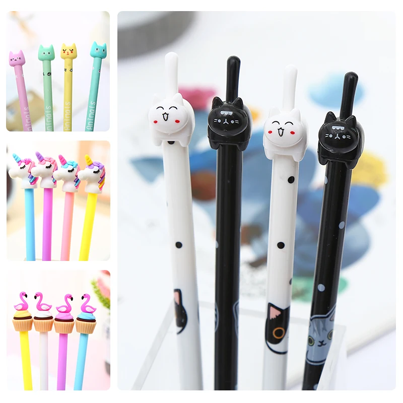 Креативная Милая гелевая ручка каваи Единорог Фламинго Черный кот школьные