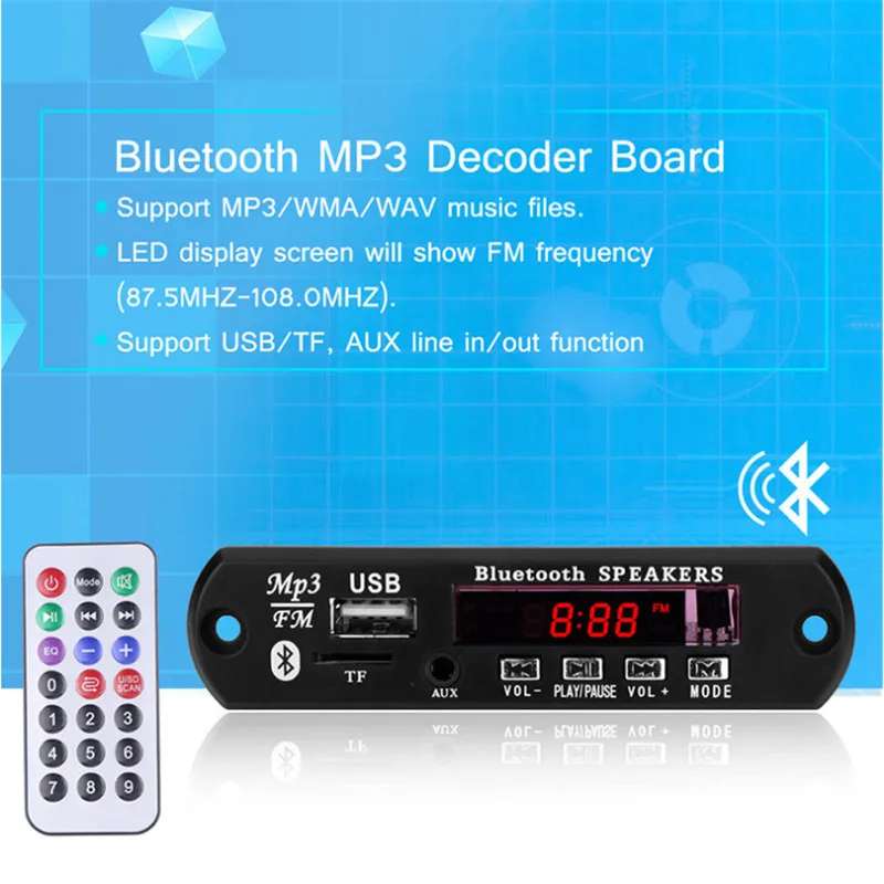 5 V-12 V цвет BT TF USB FM Aux радио MP3 плеер интегрированы в машину с USB, туманный распылитель, Набор беспроводной связи по стандарту Bluetooth MP3 декодер доска модуль аудио-усилитель