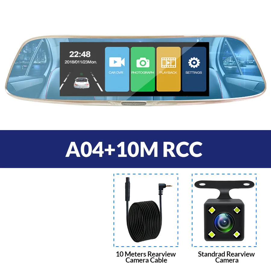 A04-10M RCC E-ACE Автомобильная dvr камера FHD 1080P 7,0 дюймов сенсорный зеркальный видеорегистратор двойной объектив с камерой заднего вида авто регистратор видеорегистратор - Название цвета: A04-10M RCC