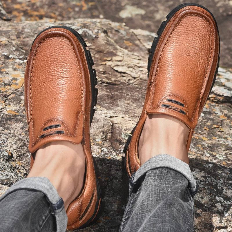 Туфли мужские из натуральной кожи мягкие повседневные лоферы без застежки