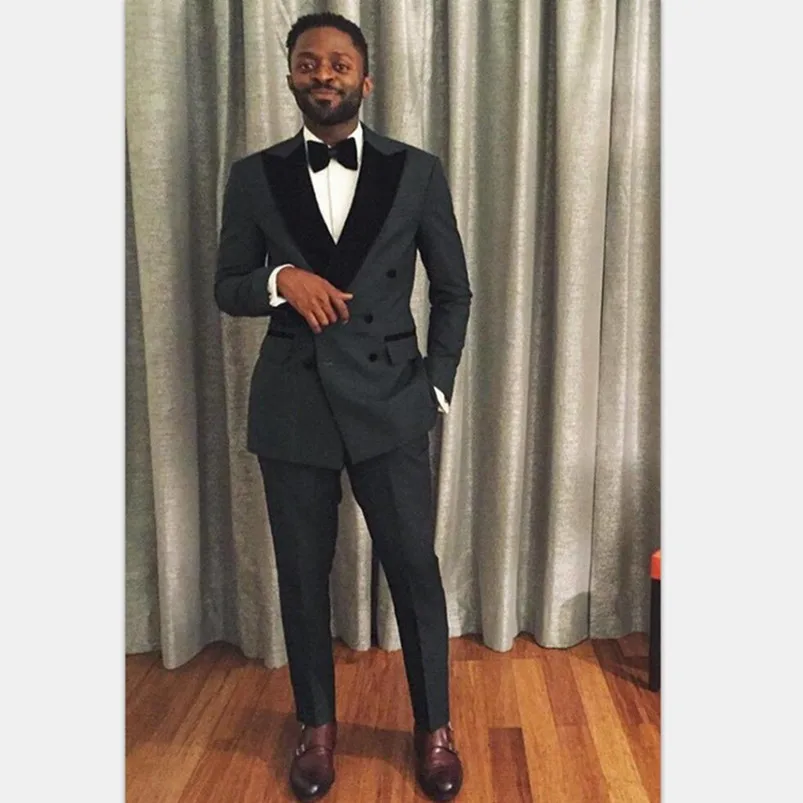 

Темно-серые свадебные костюмы для мужчин, черный блейзер с отложным воротником, вечерний костюм для выпускного вечера, мужские смокинги, пр...