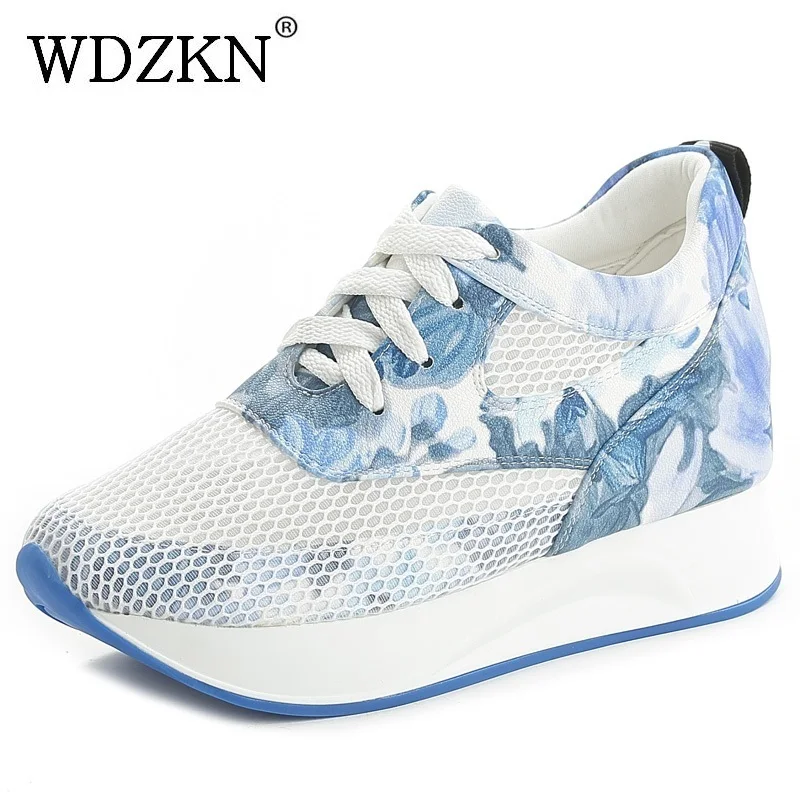 

Женские сетчатые туфли WDZKN, дышащие, на плоской платформе, на шнуровке, удобные, летние, повседневные