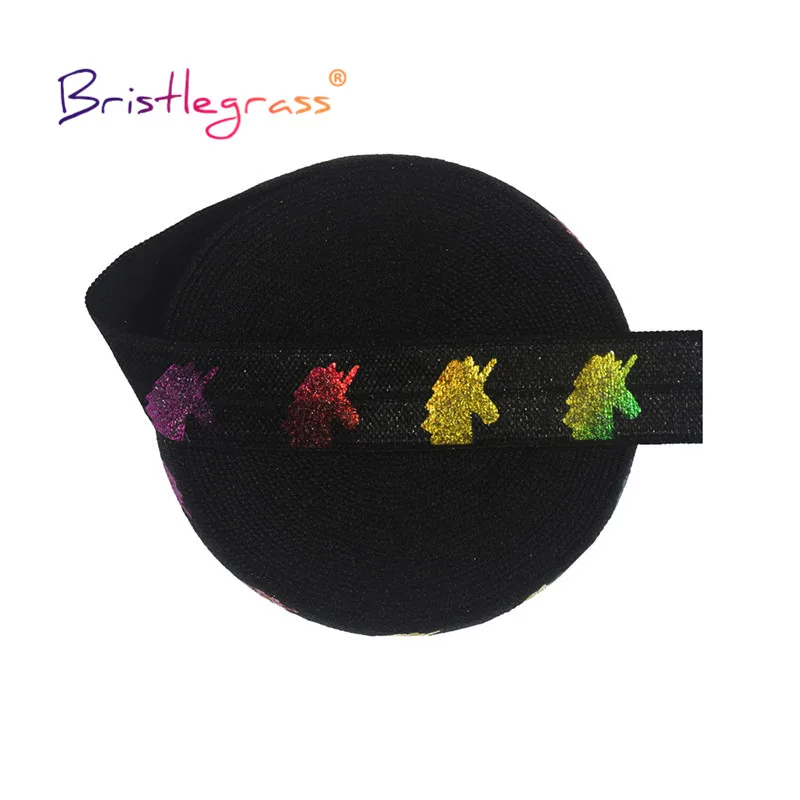 

BRISTLEGRASS 50 100 Yard by Roll 5/8" 15mm Rainbow Unicorn Foil Print Foldover Elastic FOE Spandex Band Hair Tie DIY Sewing Trim