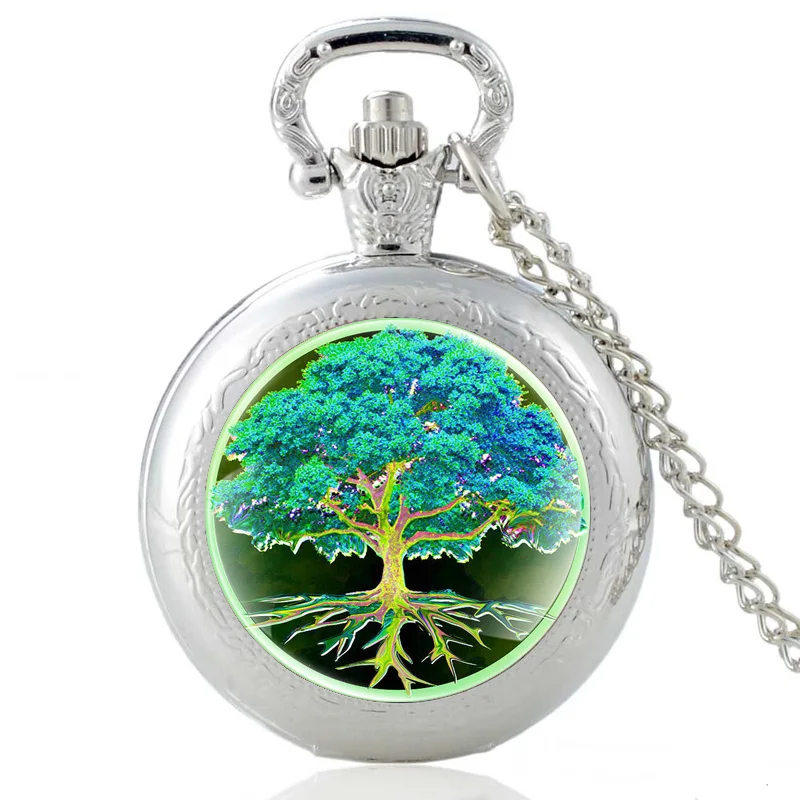 

The Mysterious Tree of Life Quartz Glass Dome Charm Pocket Watch Retro Men Women Necklace Pendants Jewelry Gifts