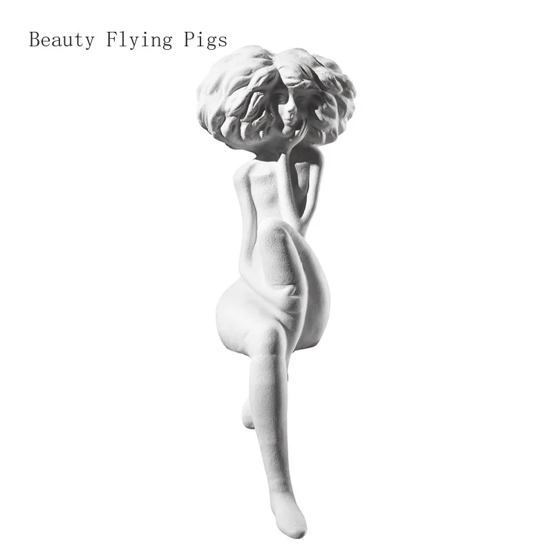 

Resin White Pensive Beauty Ornaments Modern Style Hotel Living Room Bedroom Desktop Art Ornaments Decorations for Home