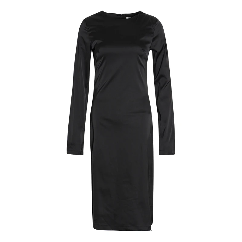 VGH элегантное сатиновое женское платье с круглым вырезом и длинными рукавами