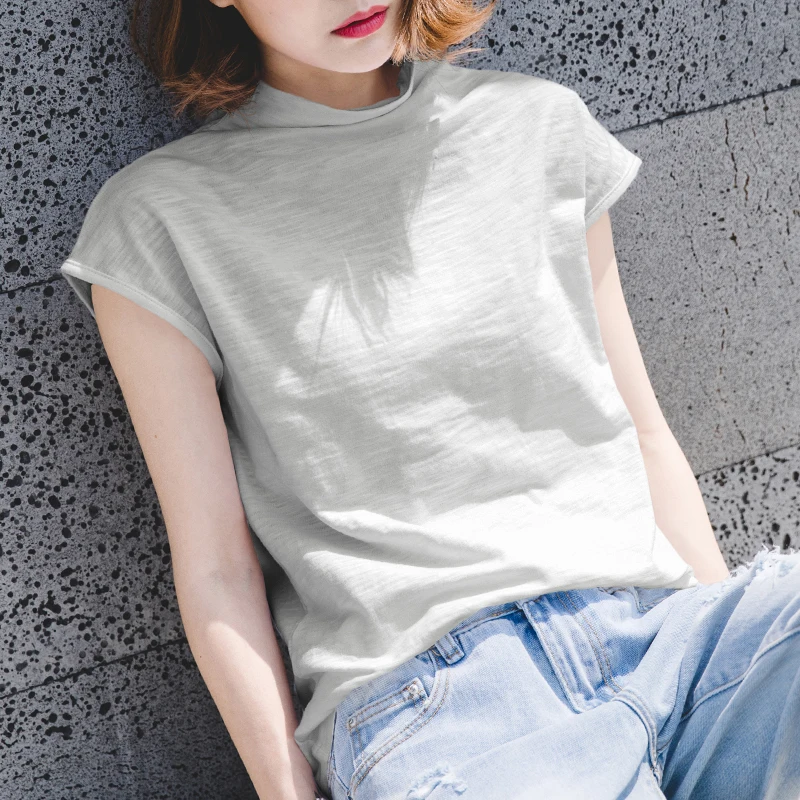 Летние женские футболки из бамбукового хлопка фиолетовая водолазка тонкие