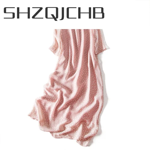 

Женское длинное платье в горошек SHZQ, розовое винтажное платье из натурального шелка, элегантное праздничное платье в стиле бохо, A1119, лето 2021