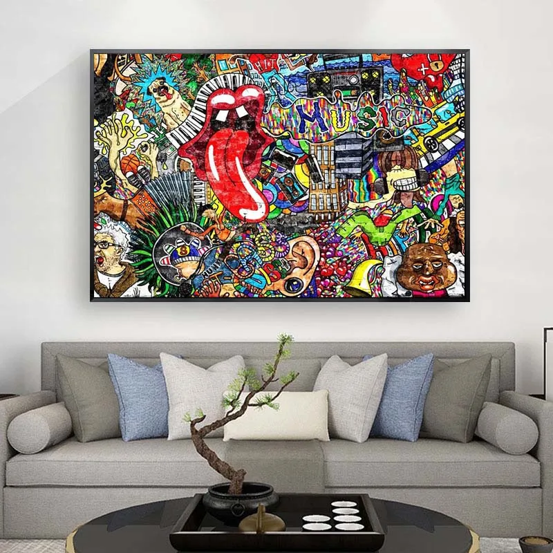 Фон с граффити абстрактный музыкальный постер и принты уличное искусство холст
