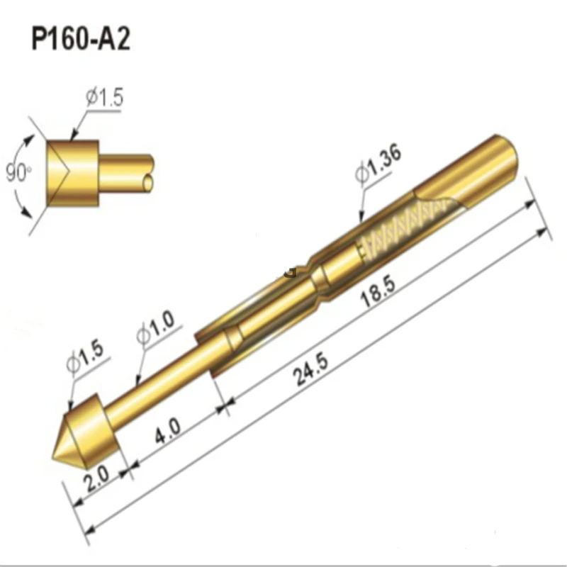 

100PCS/package PA160-A2 Cup-shaped Head Test Needle Needle Tube 1.36MM Length 24.5mm Spring Test Needle