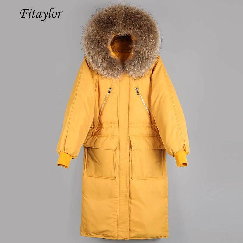 Fitaylor женский теплый пуховик с большим воротником из натурального меха капюшоном