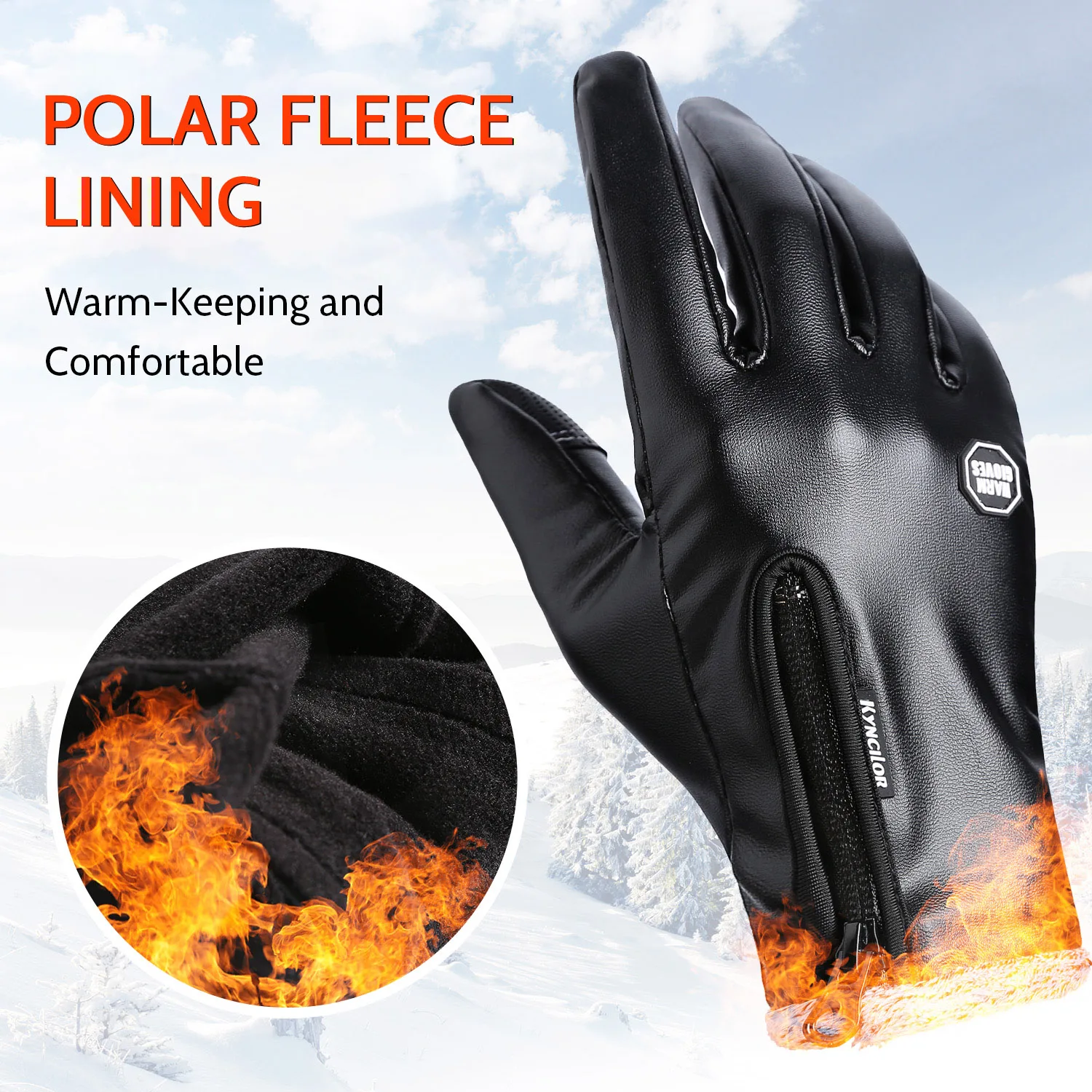 Зимние спортивные модные перчатки из искусственной кожи теплые